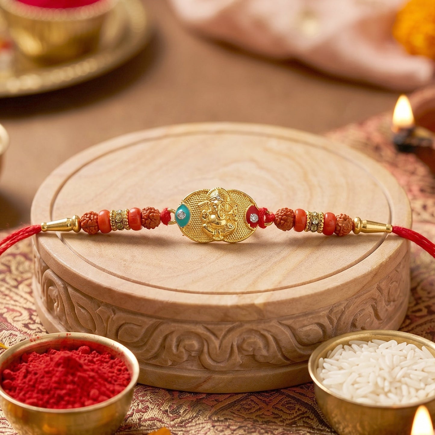 Ganesh Design Rakhi with Decorative Beads (1 Pc)