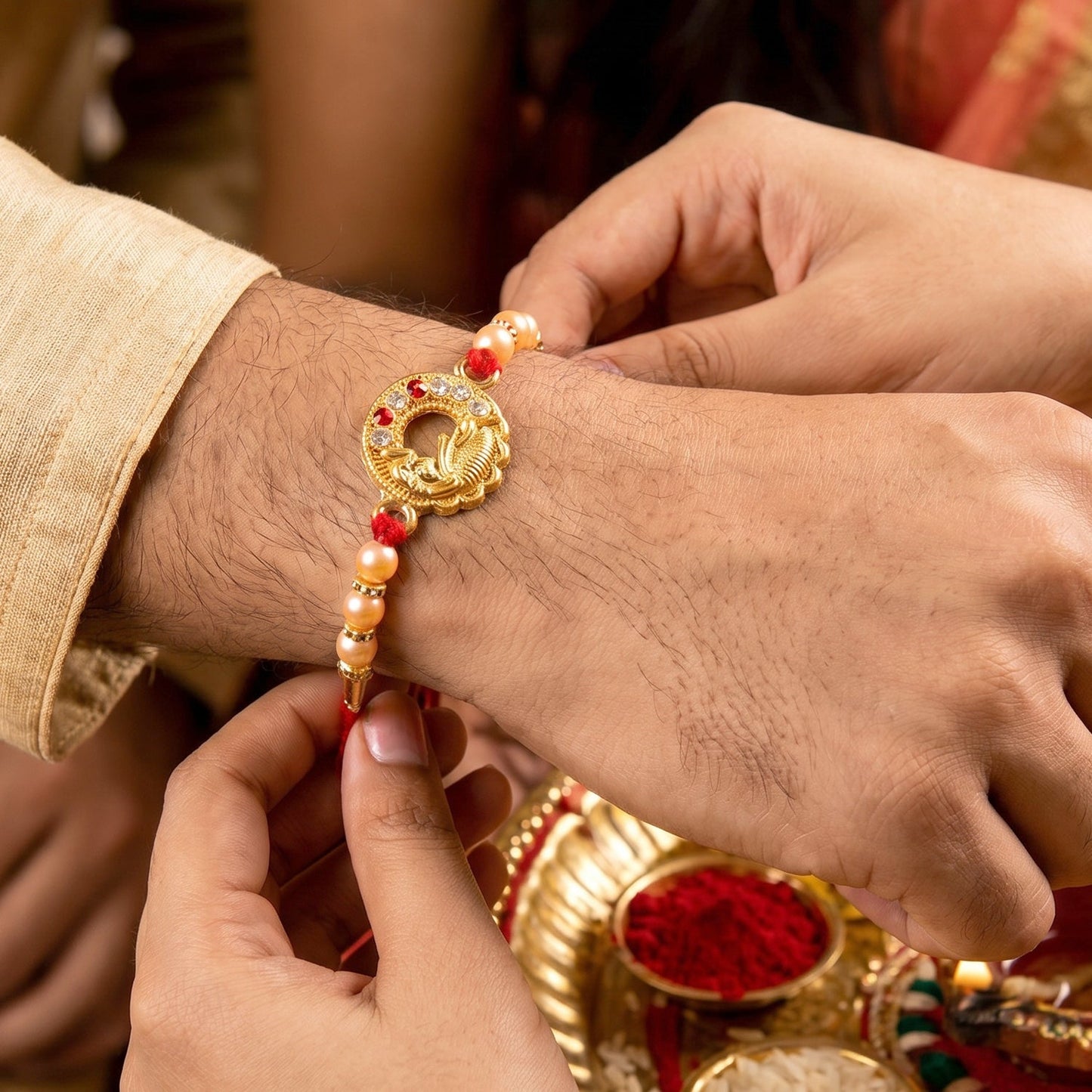Colorful Peacock Designer Rakhi with Decorative Beads (1 Pc)