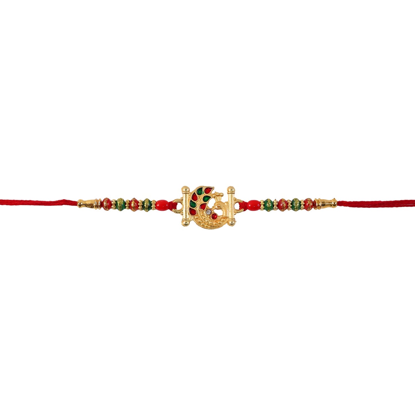 Golden Peacock Design Rakhi with Colorful Beads (1 Pc)