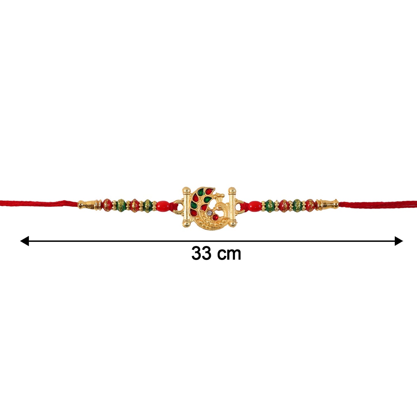 Golden Peacock Design Rakhi with Colorful Beads (1 Pc)