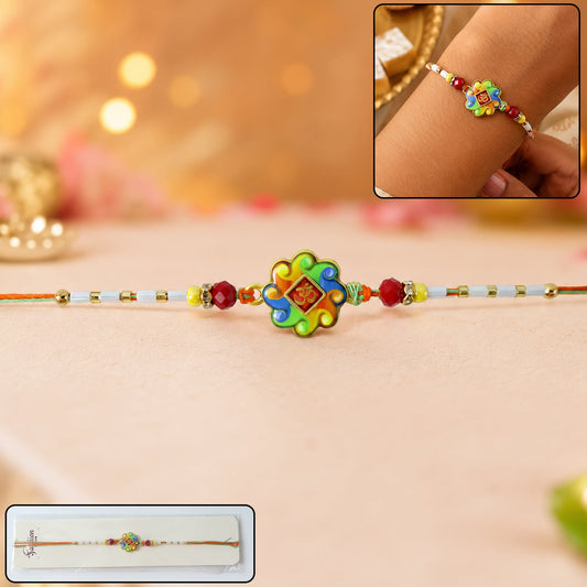 Colorful Om Design Rakhi with decorative beads
