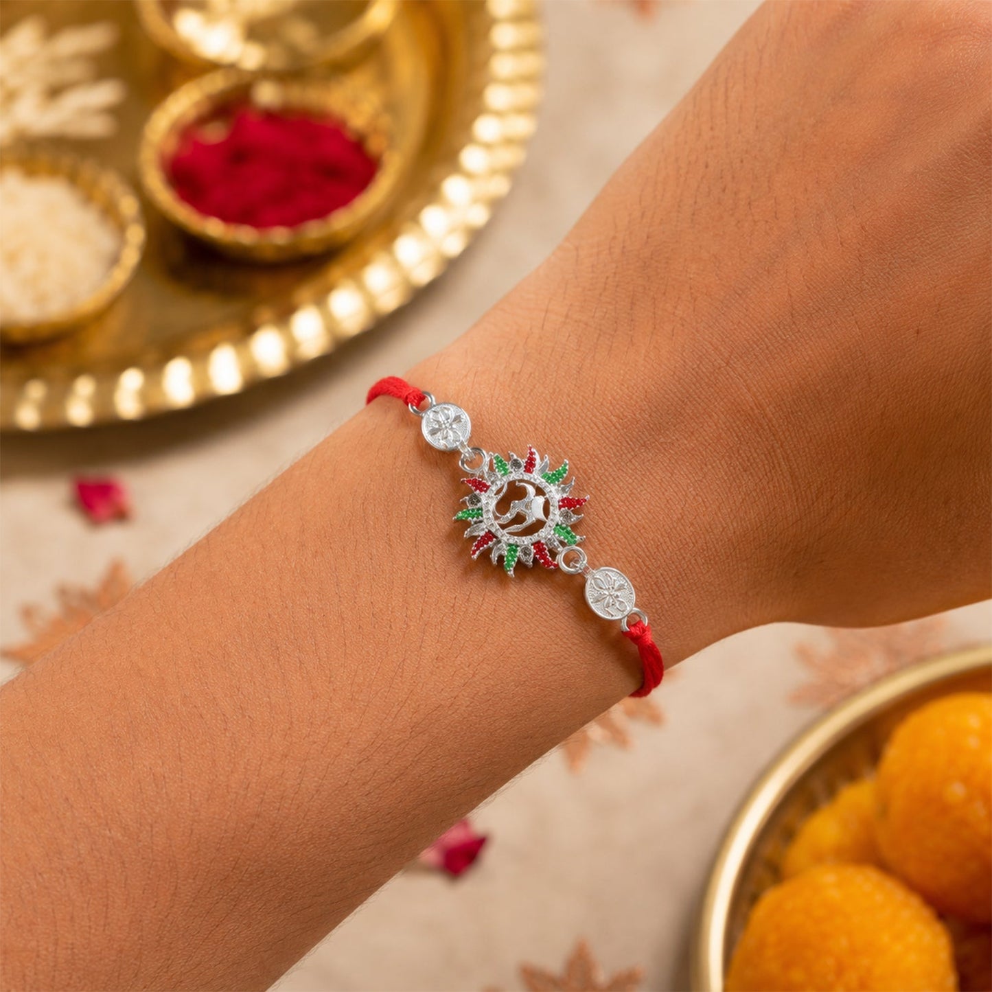 Om Designer Rakhi with Red Thread (1 PC)
