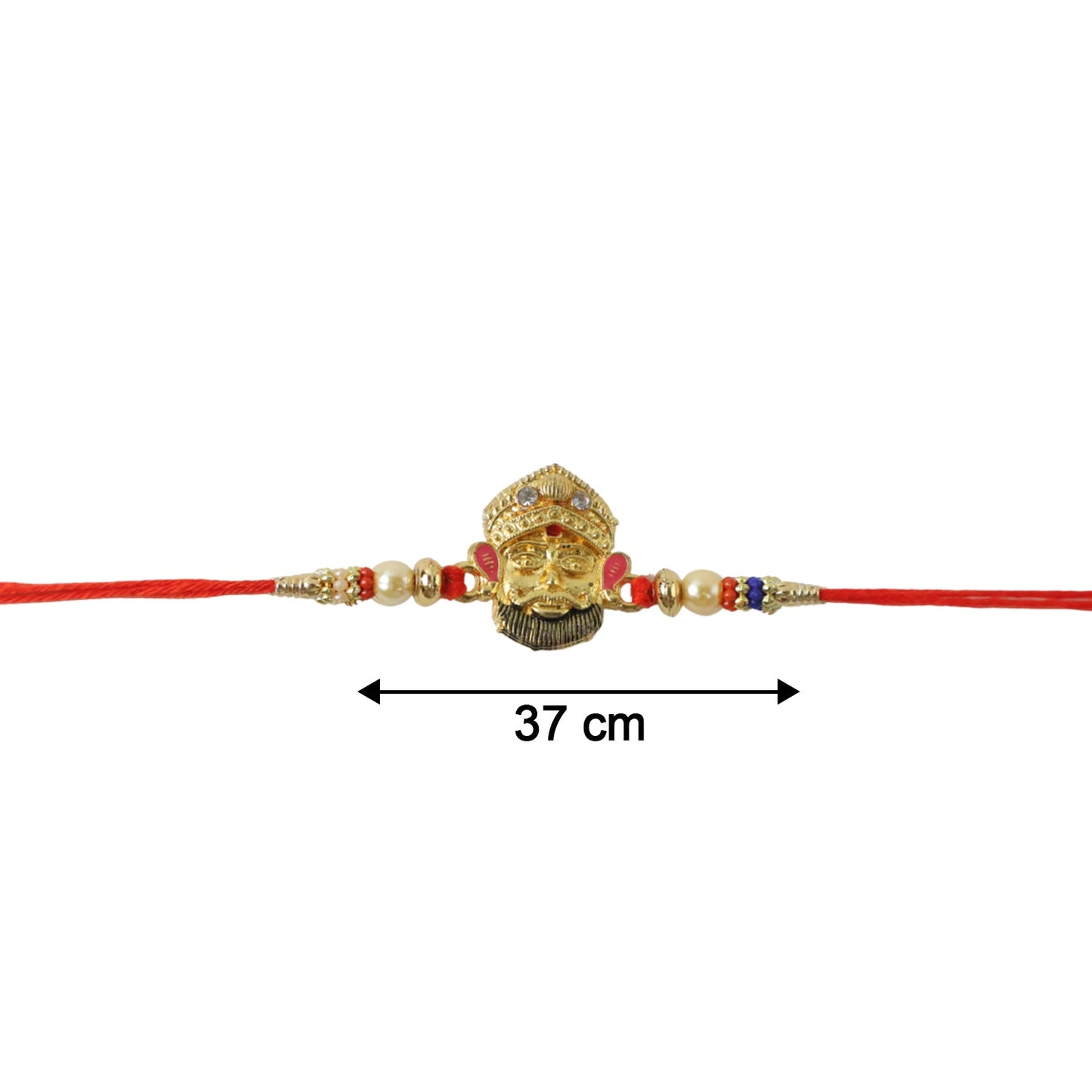 Top view of traditional rakhi with red thread and bead design