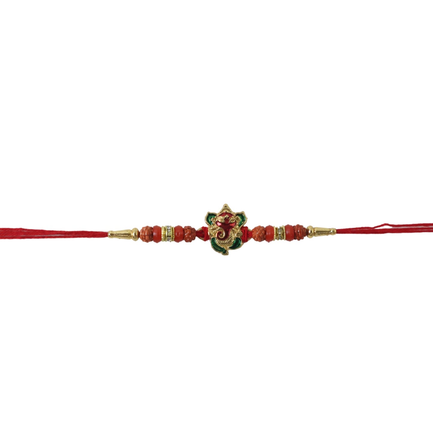 Ganesh Designer Rakhi arranged on plain surface