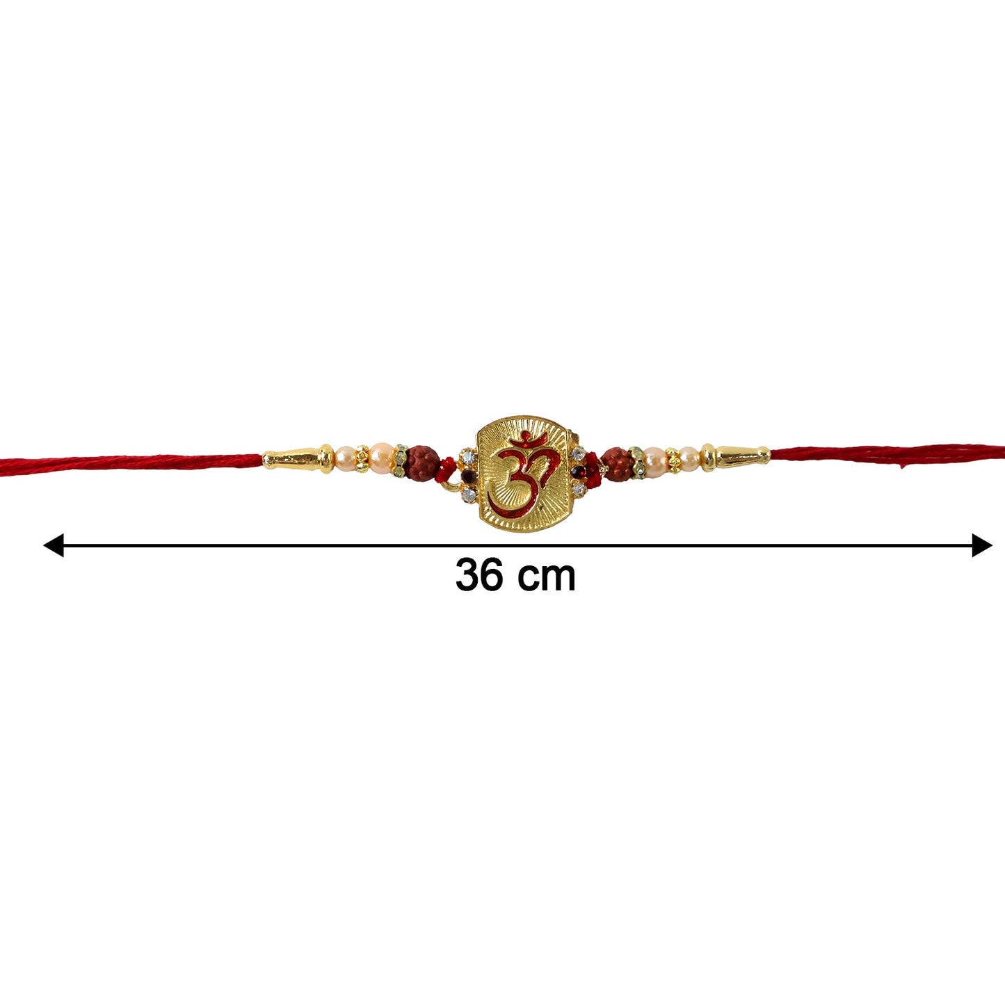 Om Designer Rakhi with Rudraksha Beads on white background