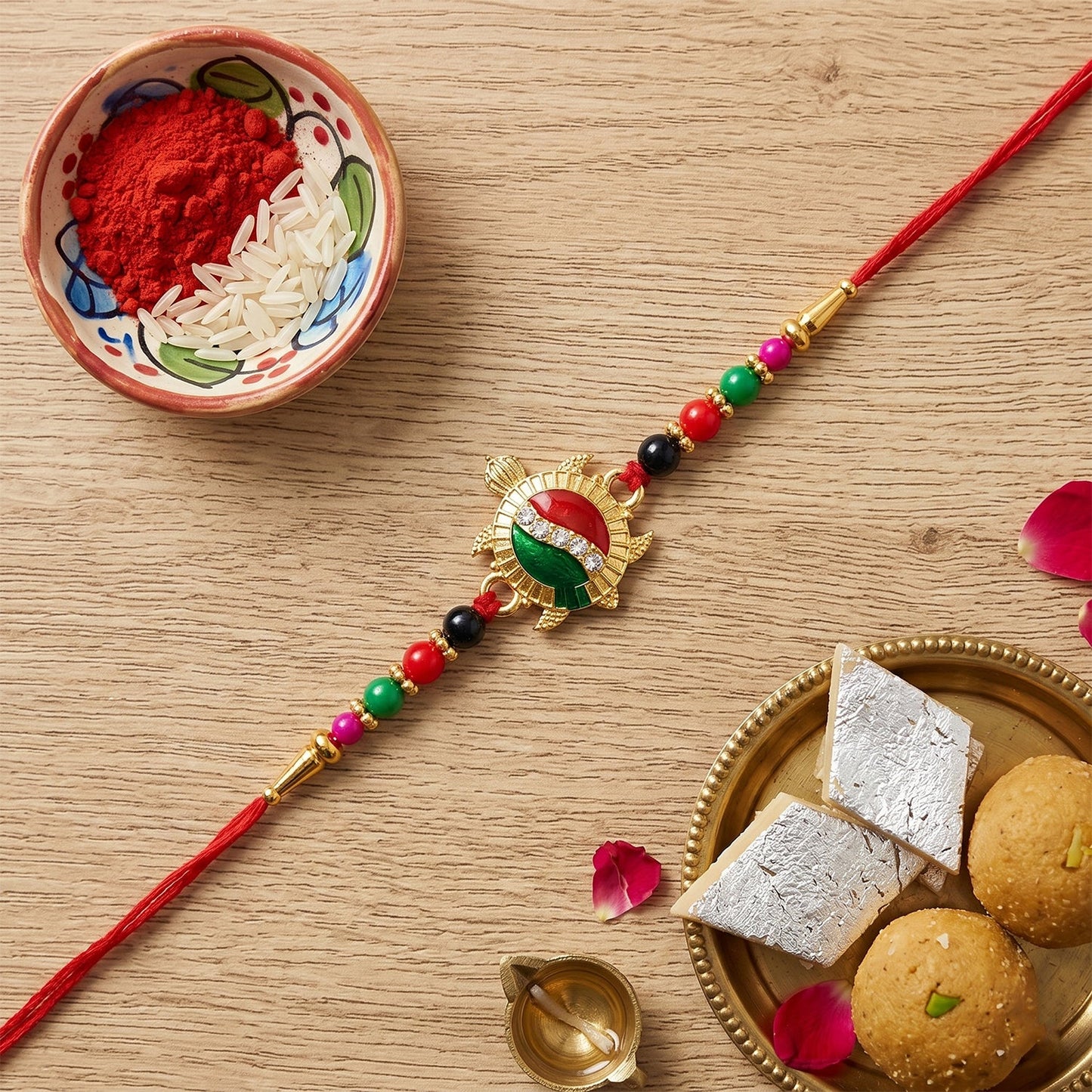 Turtle Designer Rakhi with Stone Work and Red Thread (1 Pc)