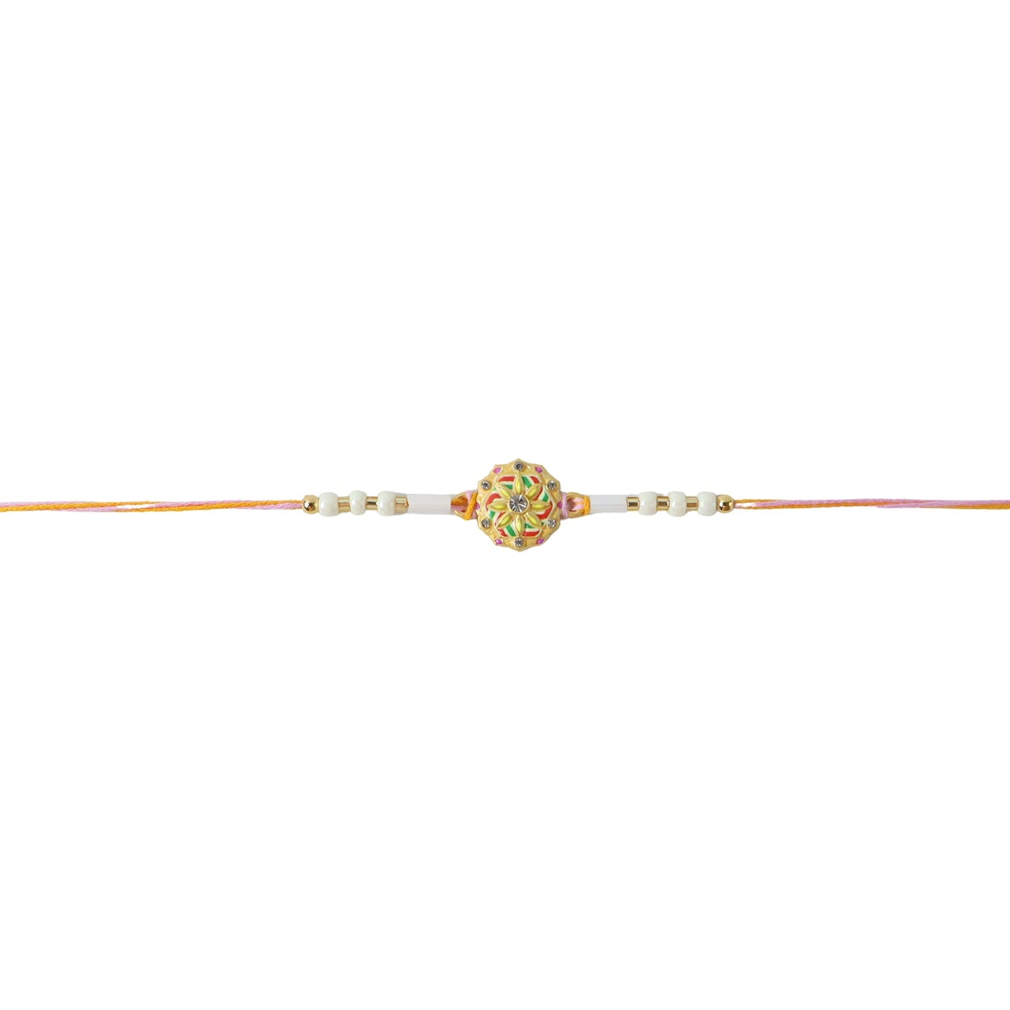 Elegant white bead detail on designer rakhi