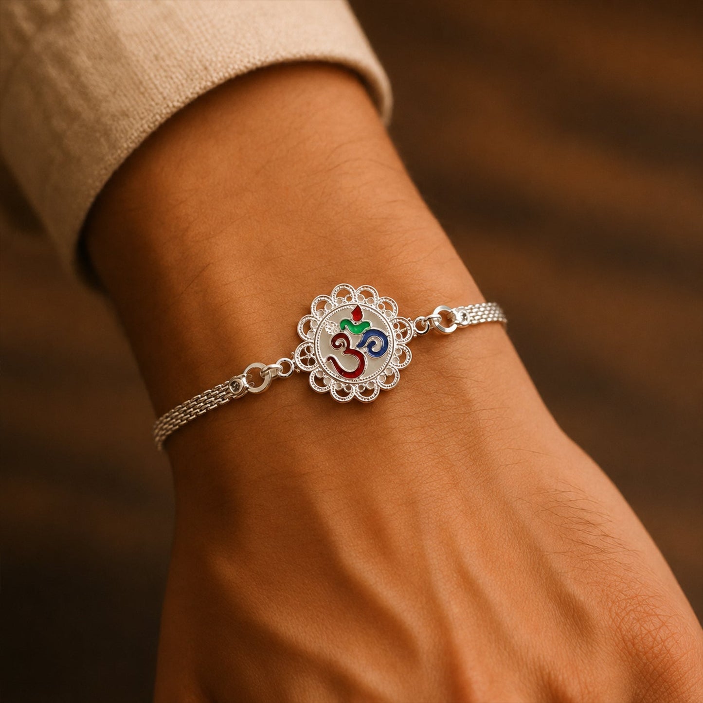 Premium Silver Om Chain Rakhi (1 Pc)