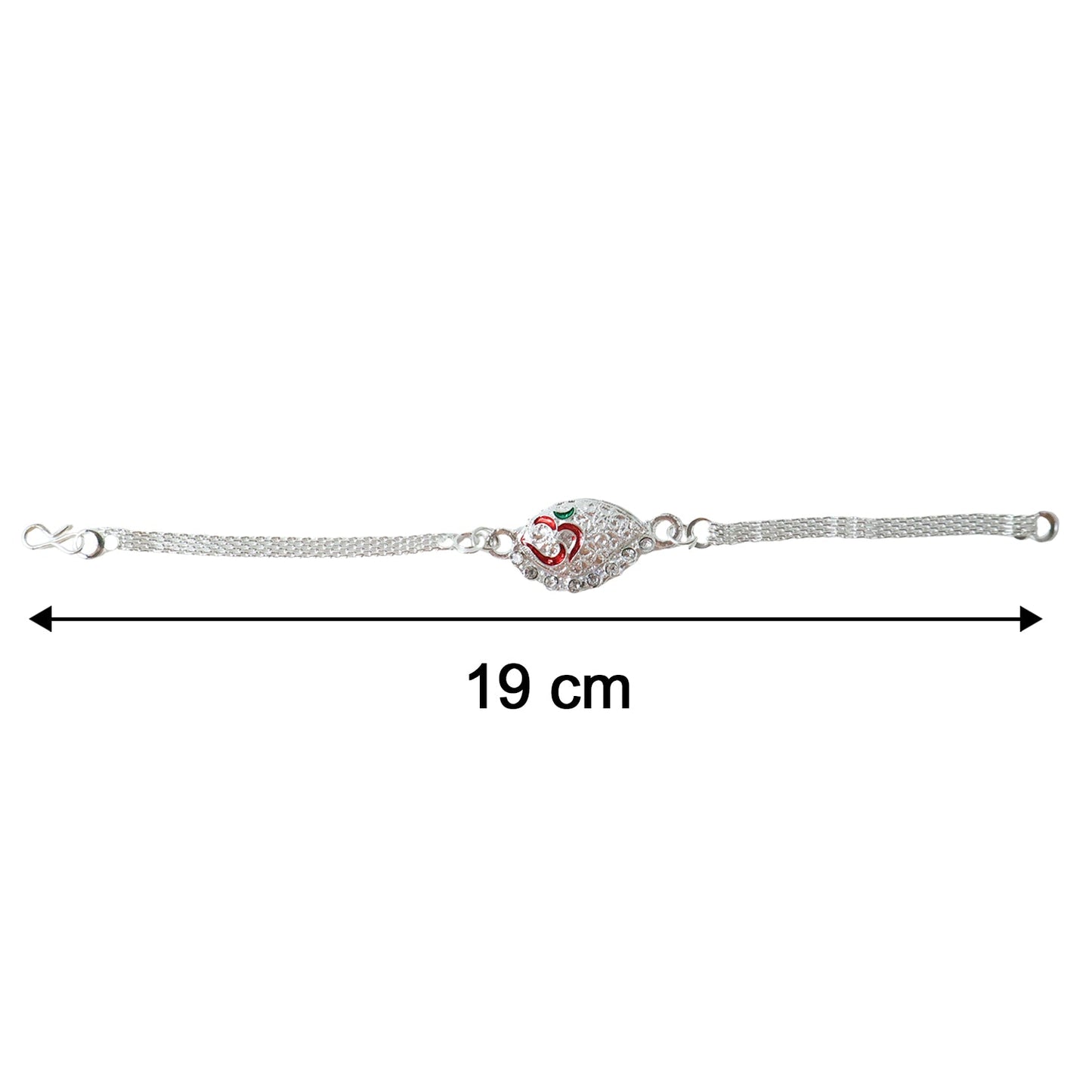 Top view of Silver Om Chain Rakhi design
