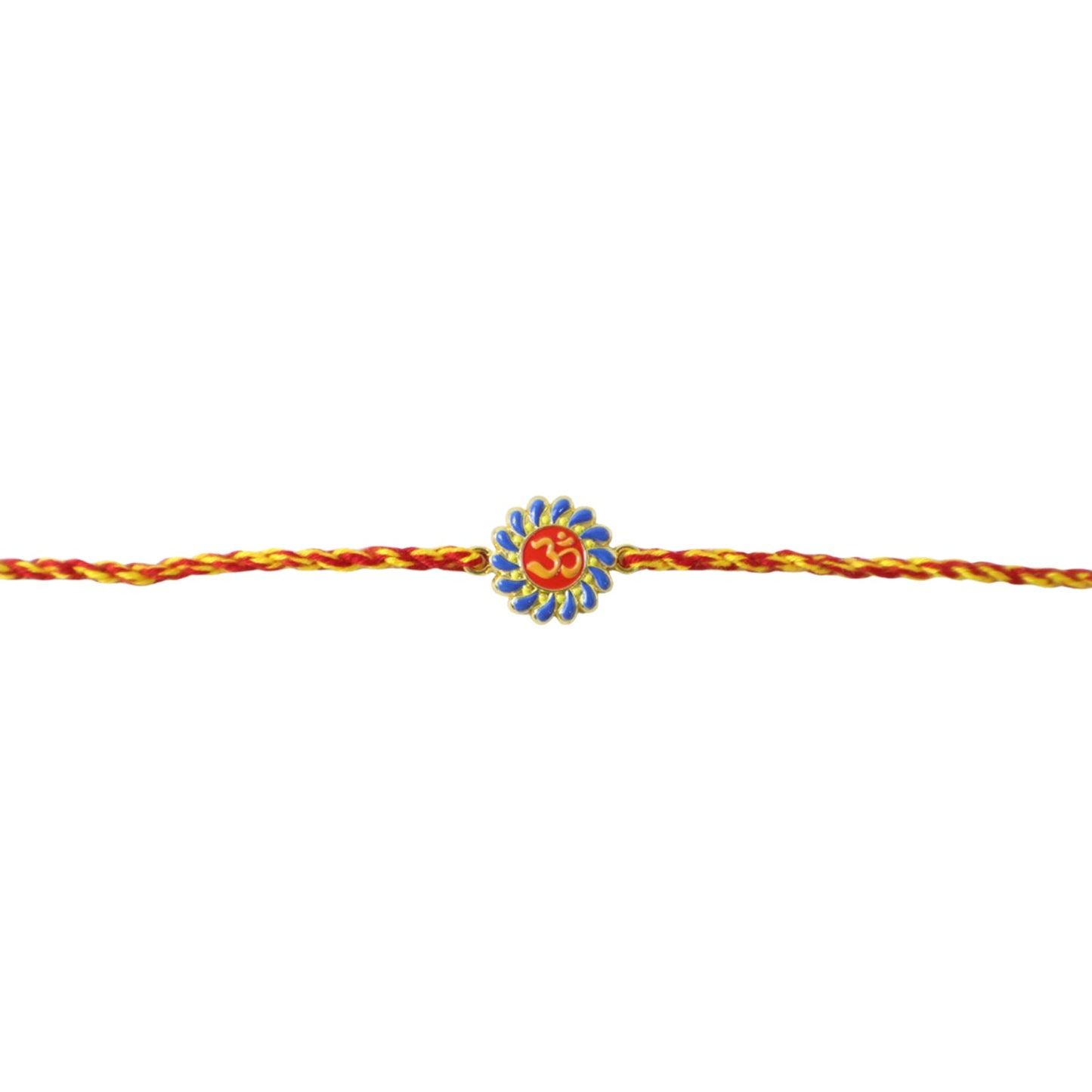Om Floral Fancy Dori Rakhi arranged on decorative background
