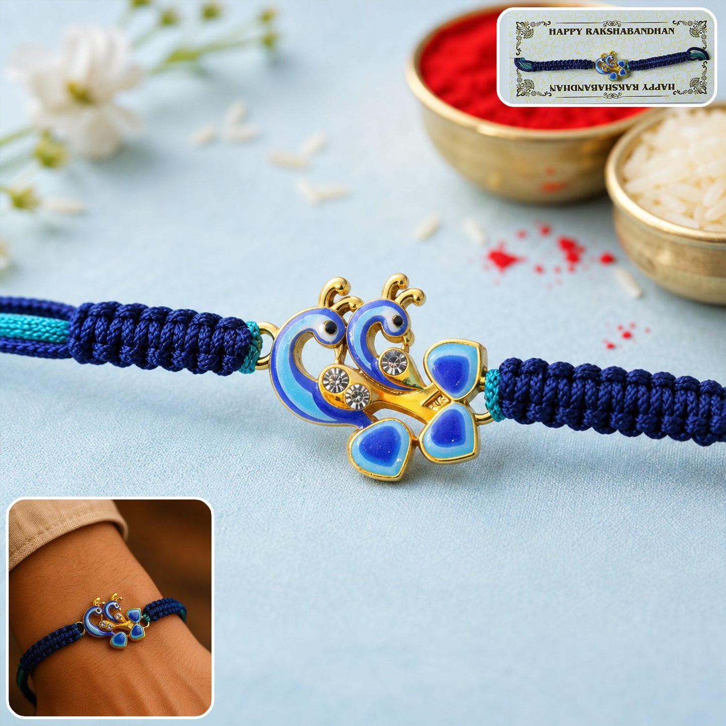 Peacock Design Fancy Dori Rakhi front view