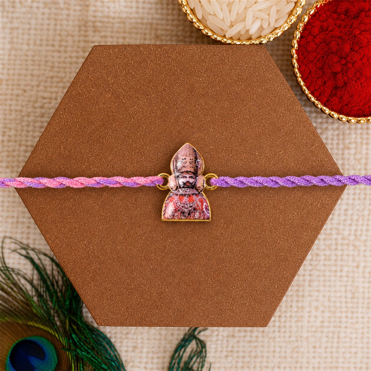 Top view of Religious Fancy Dori Rakhi showing design