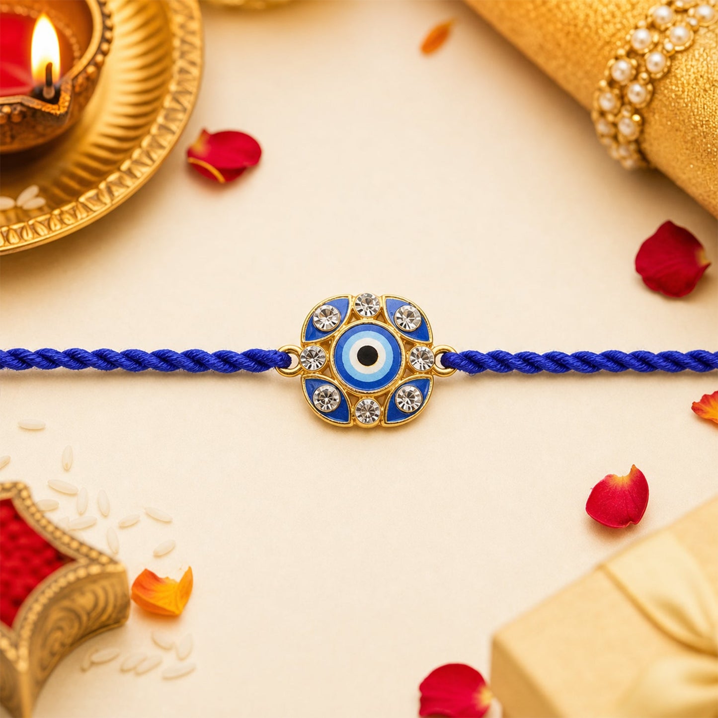 Blue Evil Eye Fancy Dori Rakhi for Brother (1 Pc)