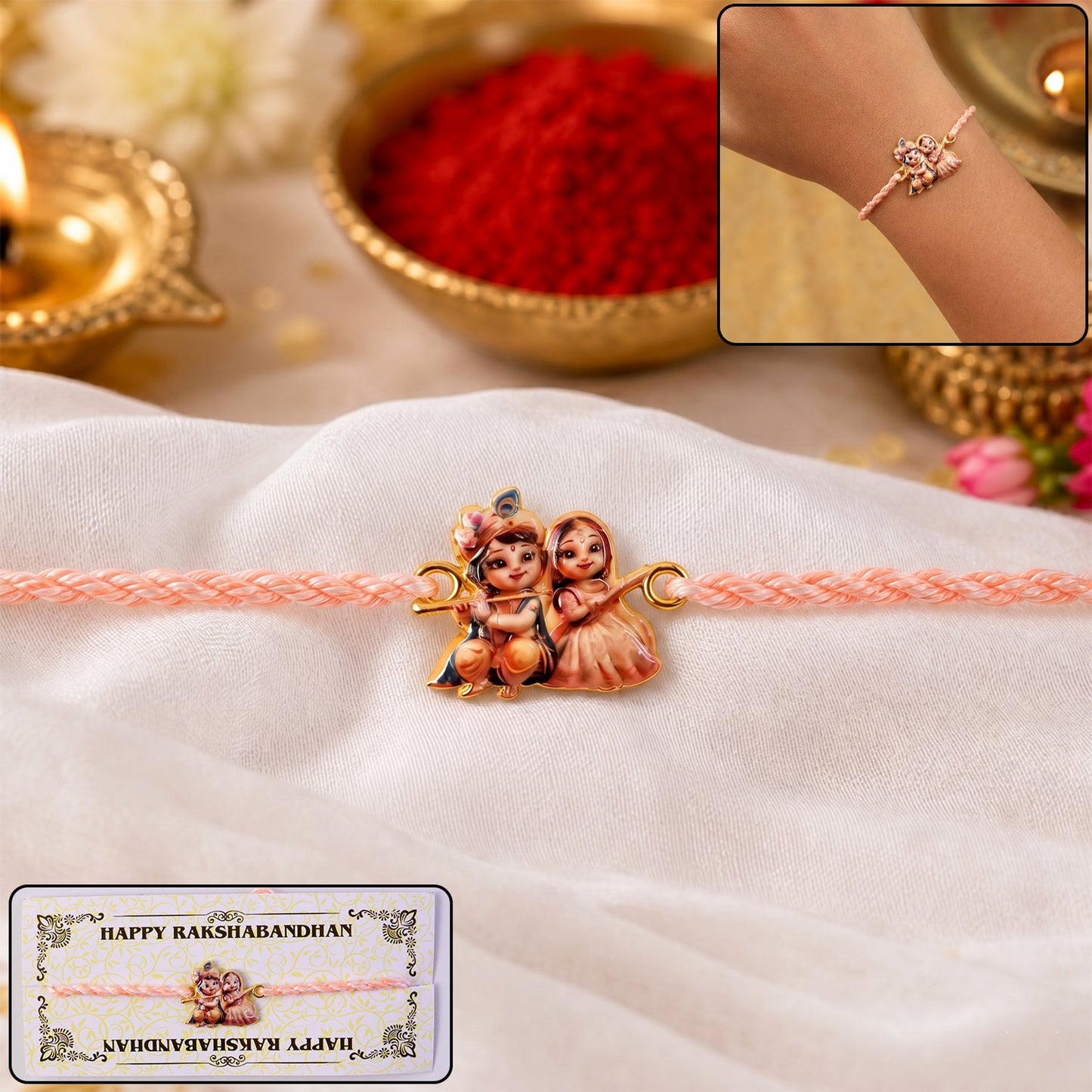 Radha Krishna Cute Fancy Dori Rakhi for Brother (1 Pc)