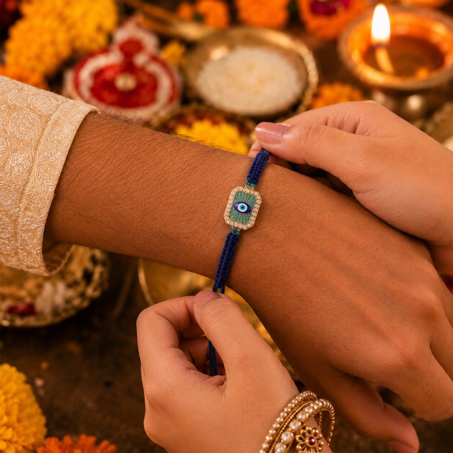 Stylish Evil Eye Fancy Dori Rakhi for Brother (1 Pc)