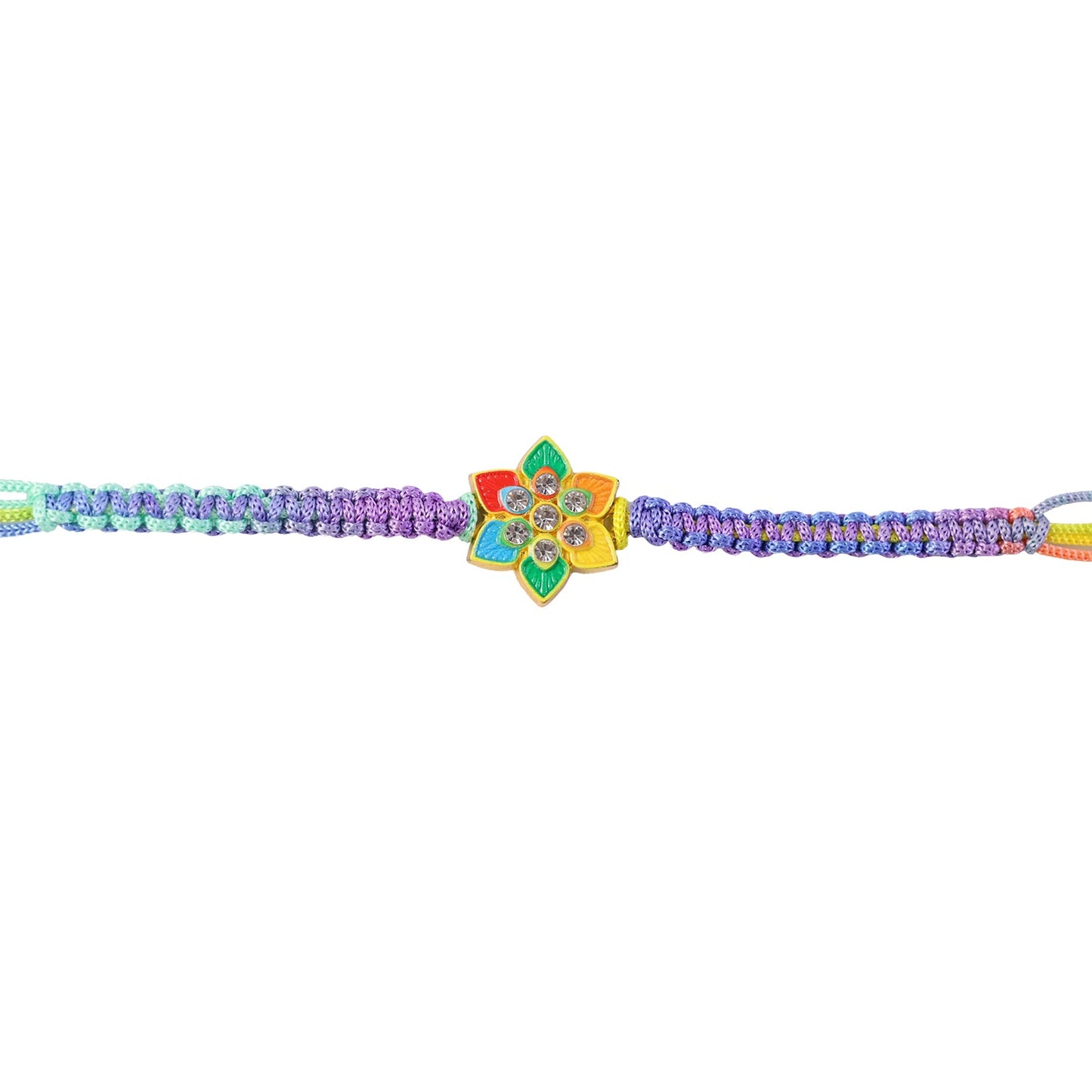 Colorful Flower Stone Fancy Dori Rakhi for Brother (1 Pc)