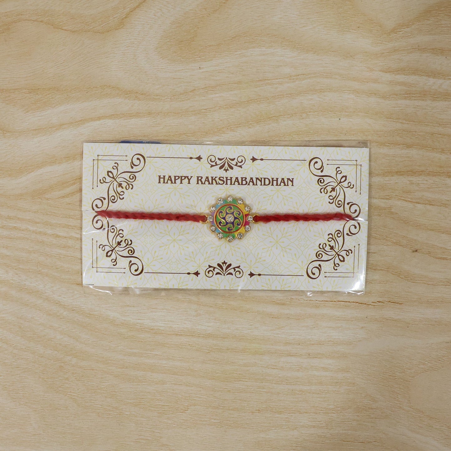 Colorful Round Stone Fancy Dori Rakhi for Brother (1 Pc)