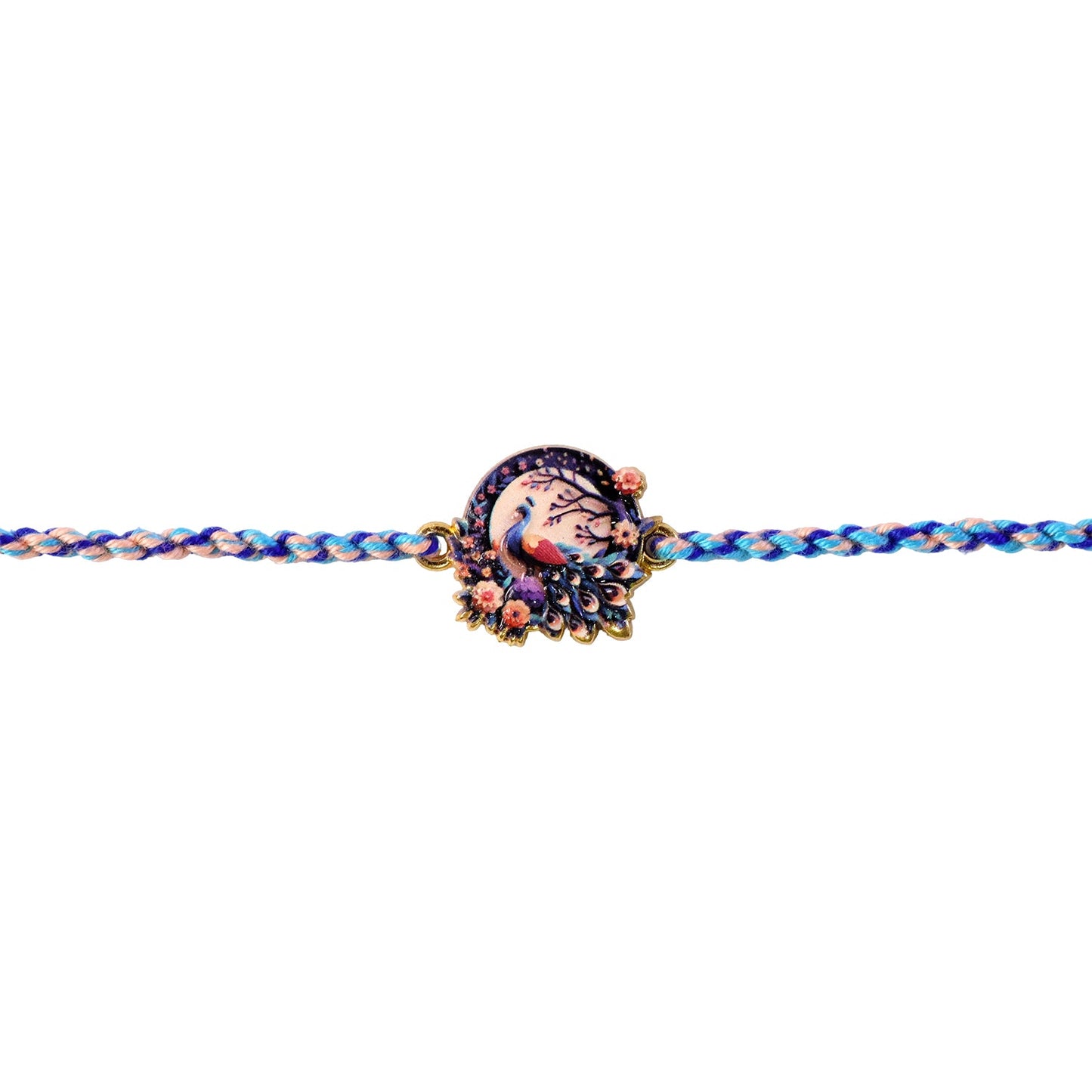 Peacock Floral Charm Fancy Dori Rakhi tied with decorative thread