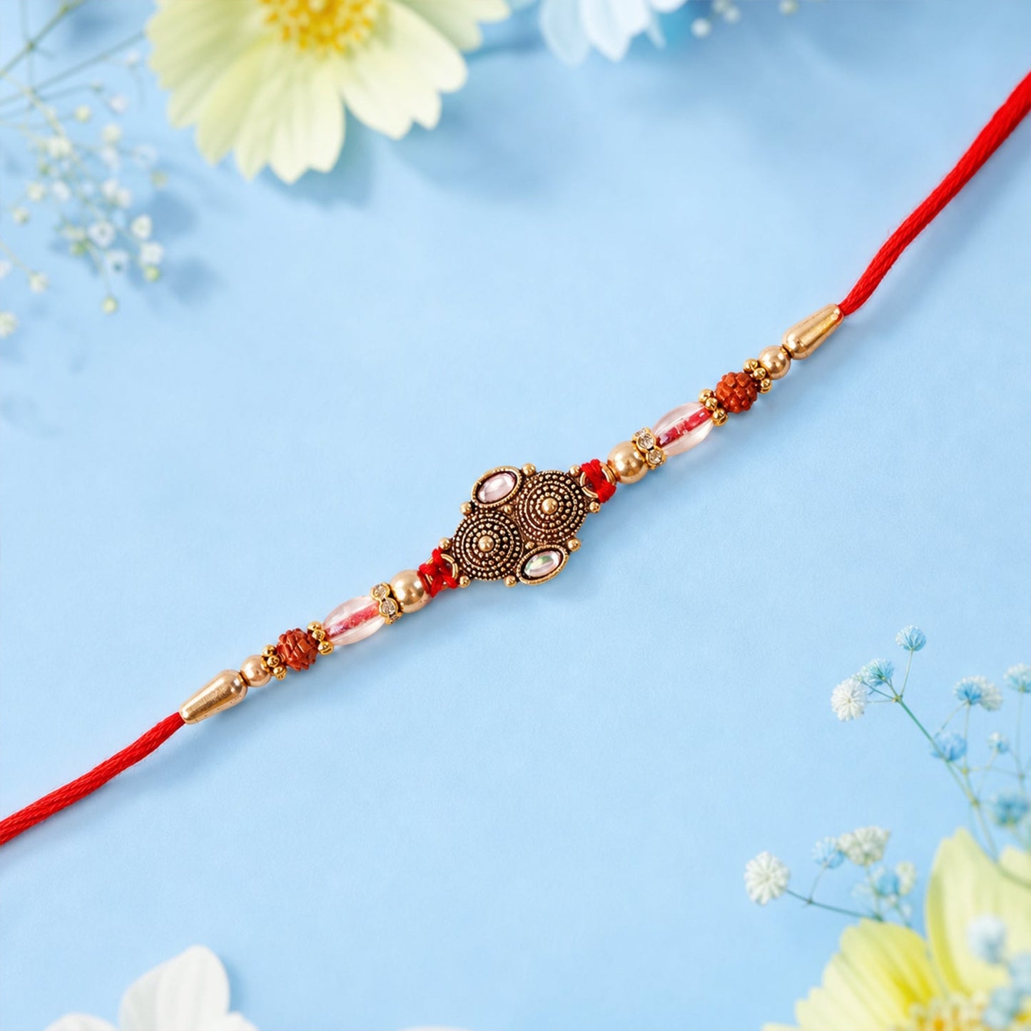 Packaged Rudraksha Rakhi ready for gifting