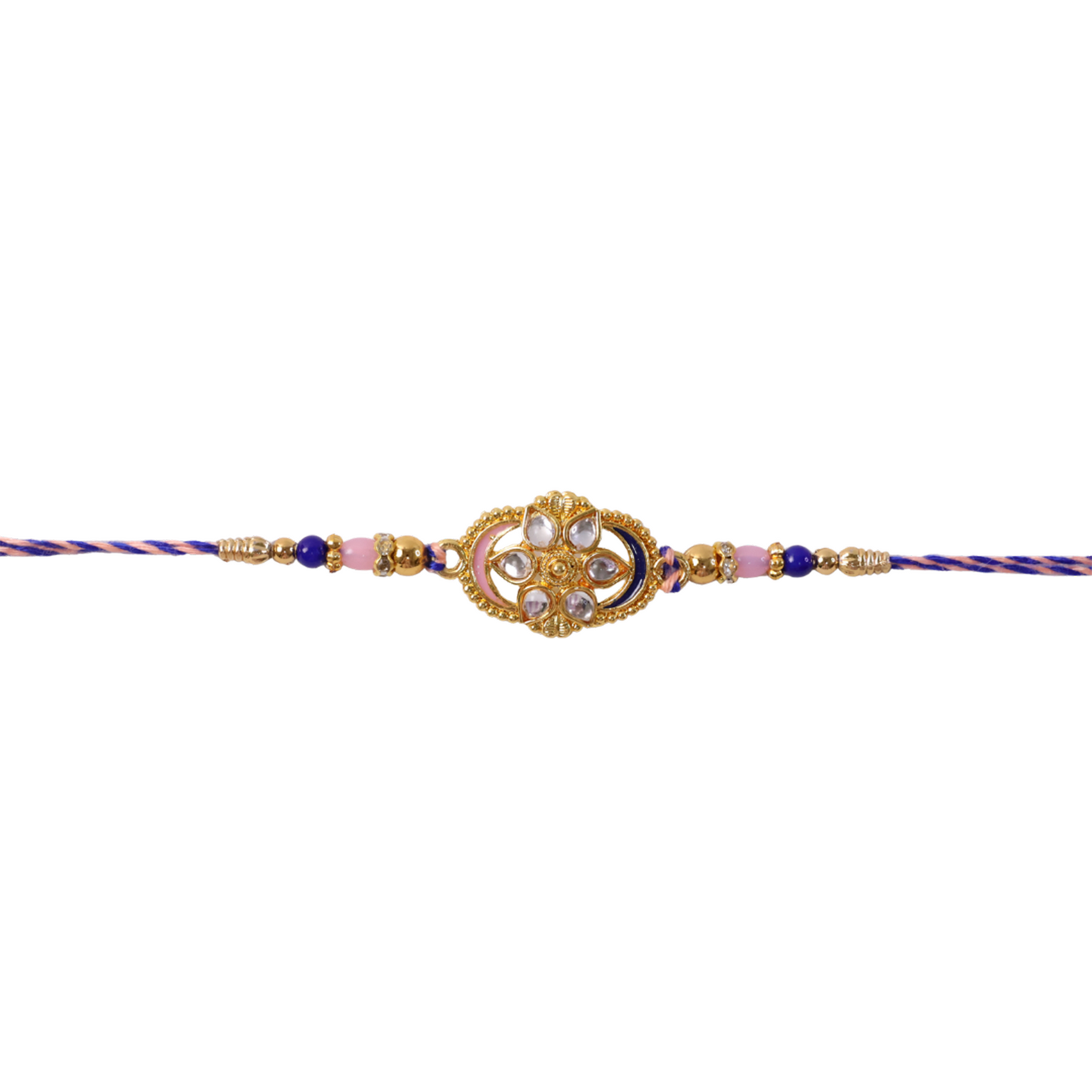Kundan floral oval charm beaded rakhi for brother