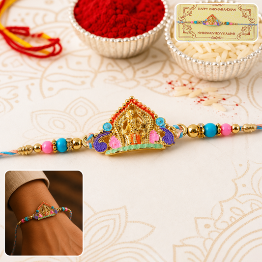 Divine Idol Charm Rakhi with colorful beads