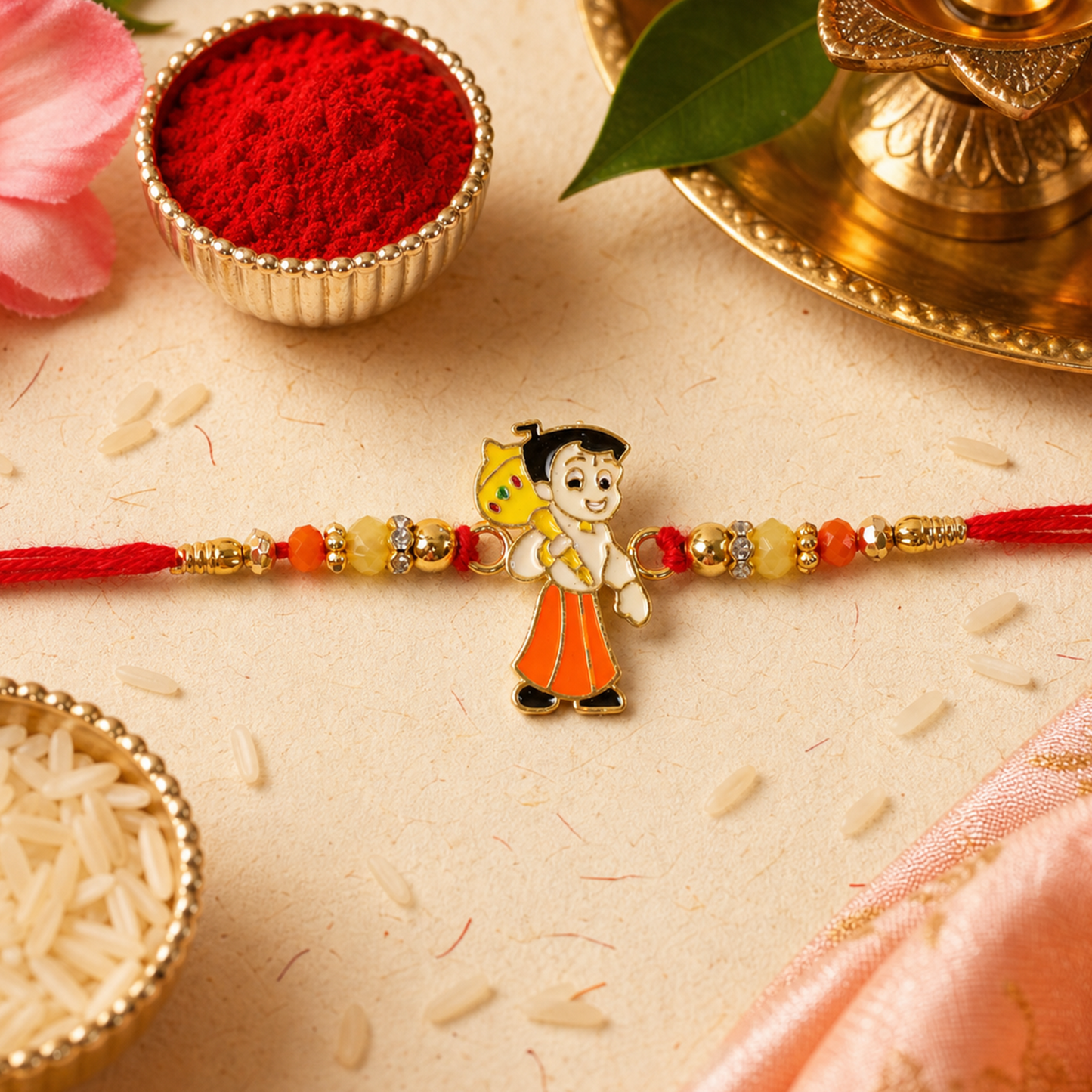 Chhota Bheem rakhi with vibrant beads and threads