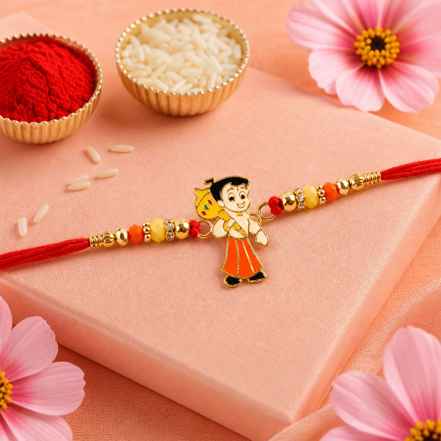Festive rakhi with Chhota Bheem motif and colorful beads