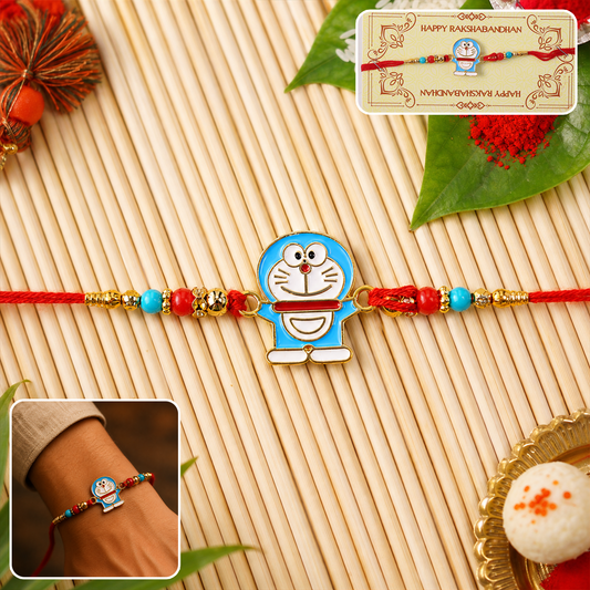Designer rakhi with blue character charm and beads