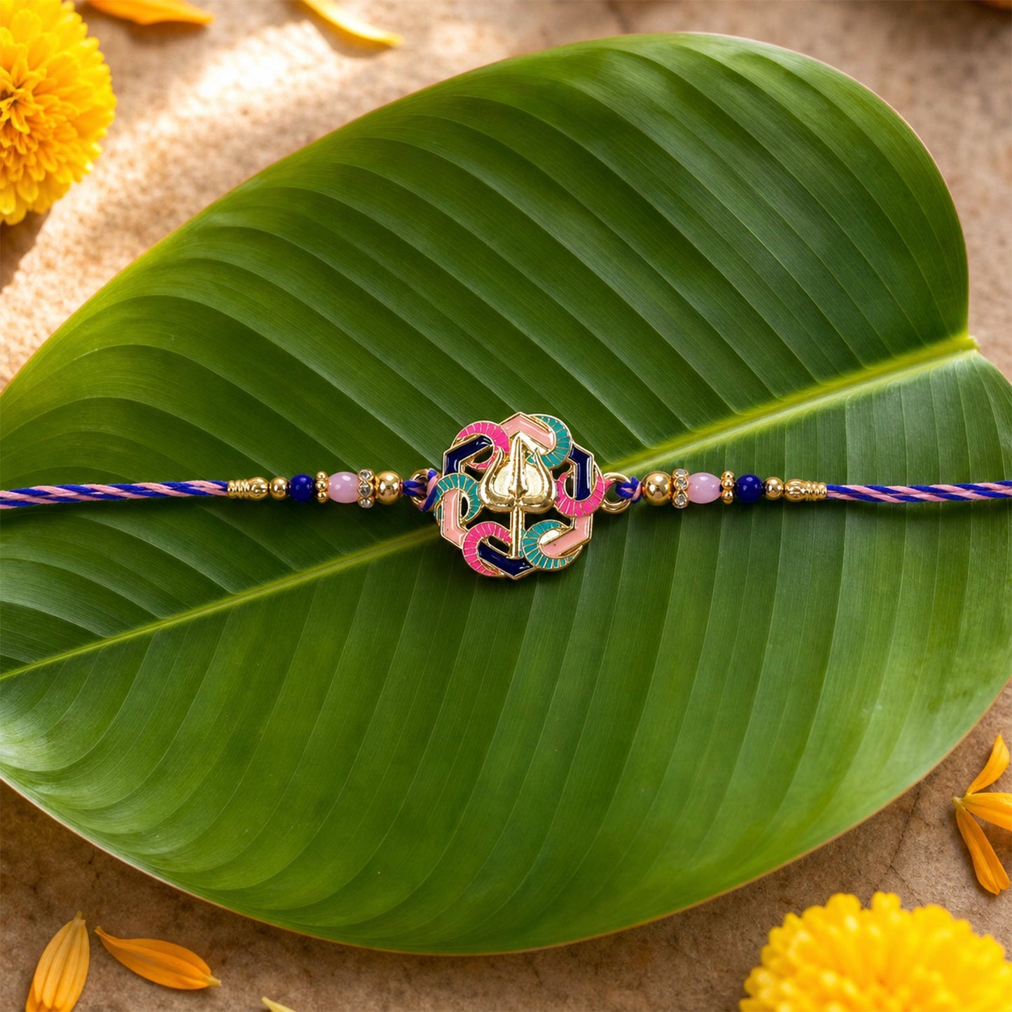 Traditional yet modern looking rakhi with trishul
