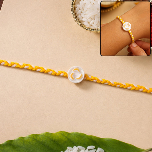 White Round Charm Fancy Dori Rakhi for Brother (1 Pc)