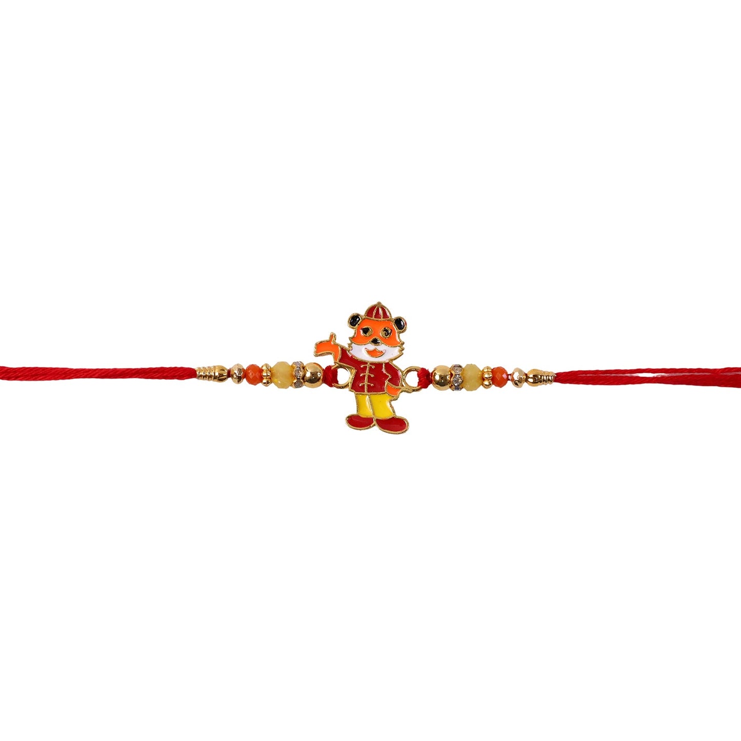 Festive rakhi with cute character charm and intricate thread patterns