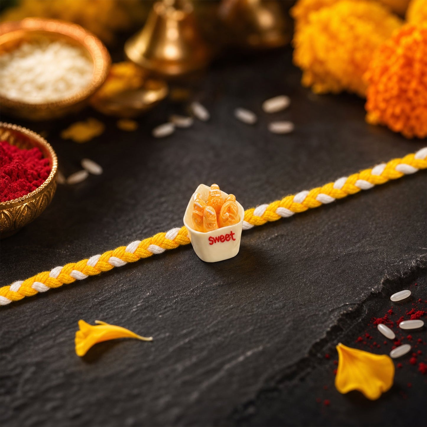 Sweet Fries Cup Fancy Dori Rakhi detail and threads