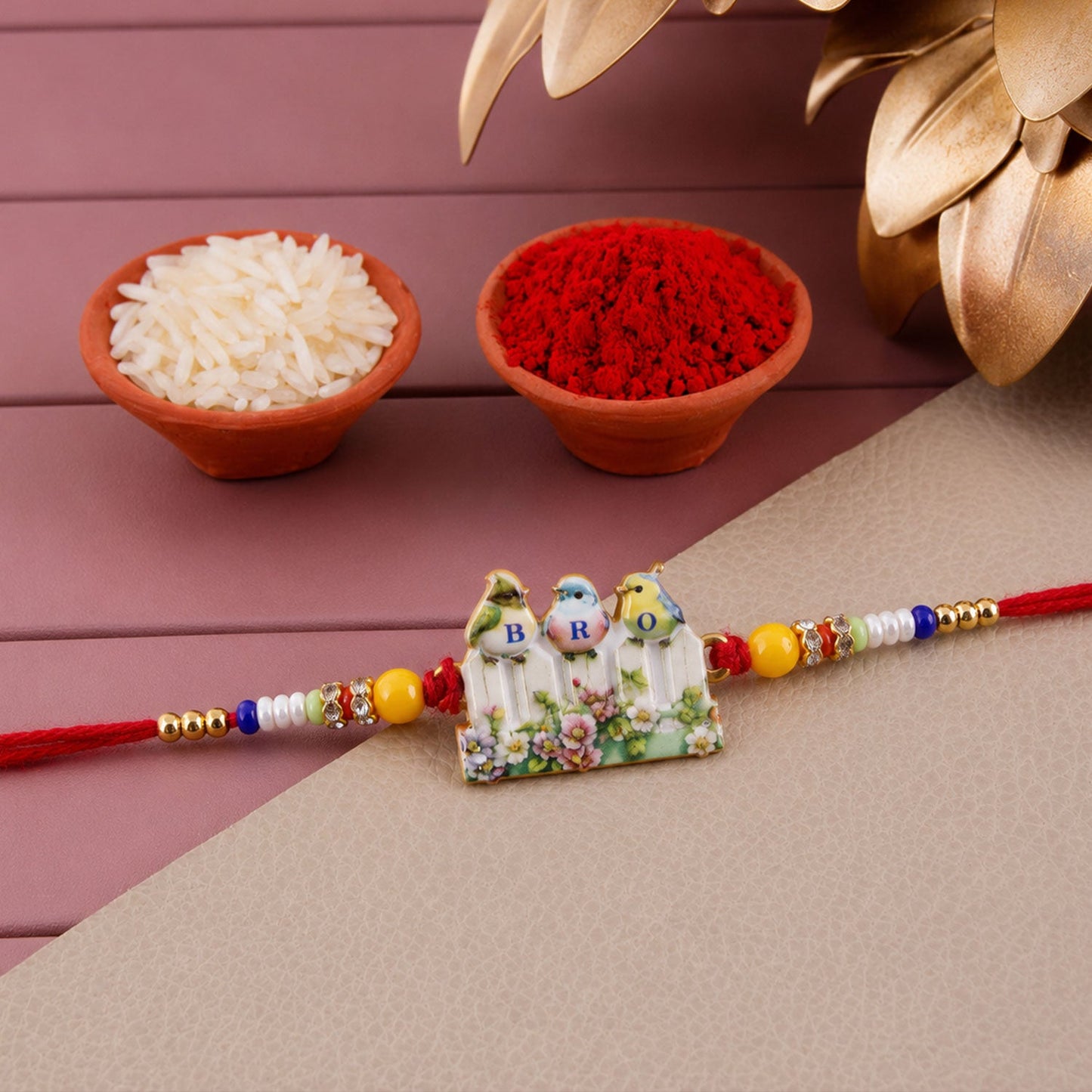 Cute Birds BRO Fence Charm With Beads Rakhi for Brother (1 Pc)