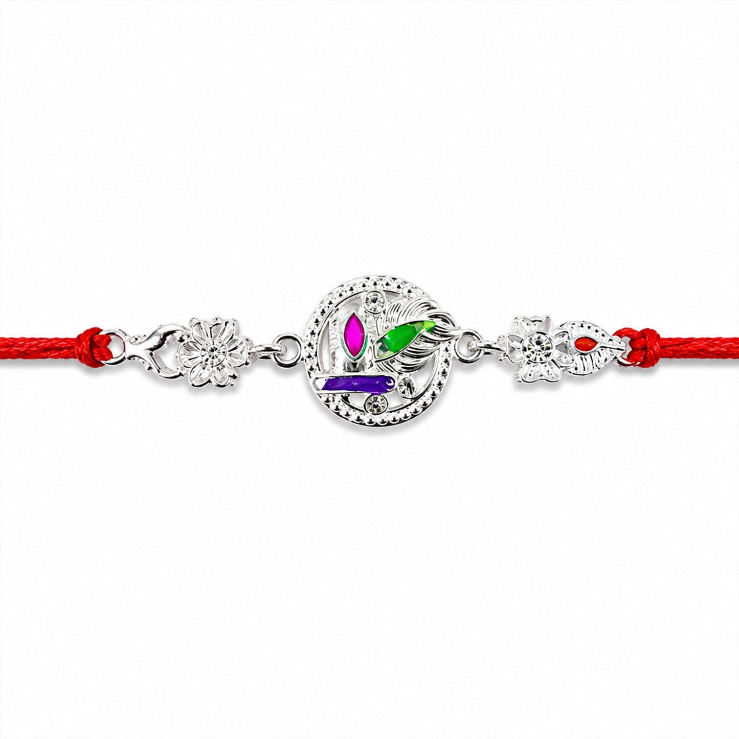 Silver Round Charm With Dori Rakhi for Brother (1 Pc)