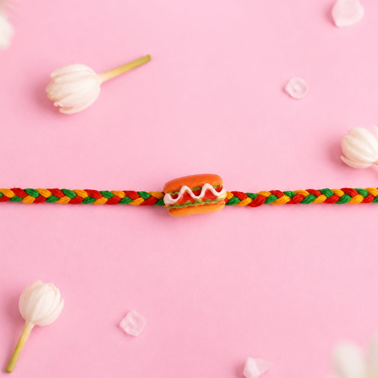 Cute Hot Dog Burger Charm Braided Thread Kids Rakhi for Brother (1 Pc)