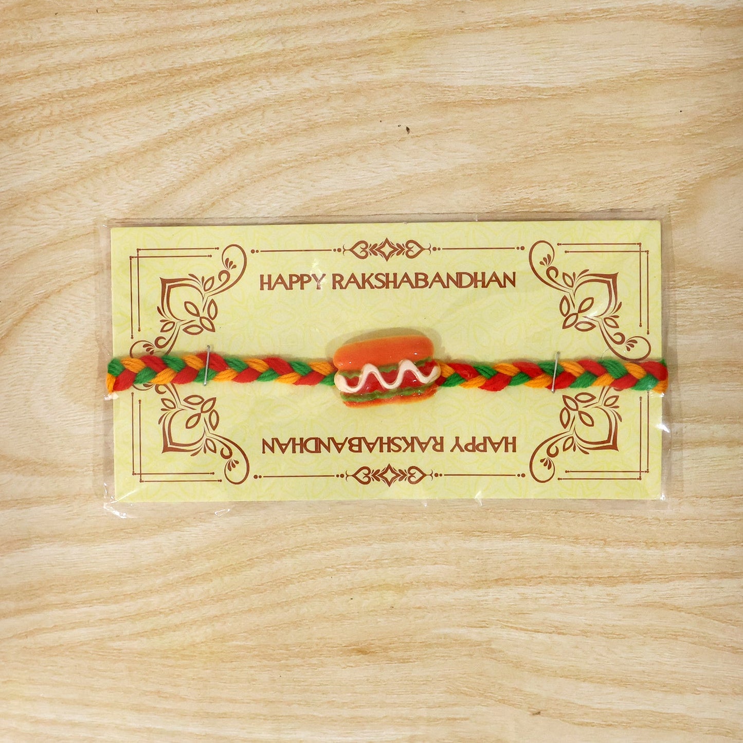 Cute Hot Dog Burger Charm Braided Thread Kids Rakhi for Brother (1 Pc)