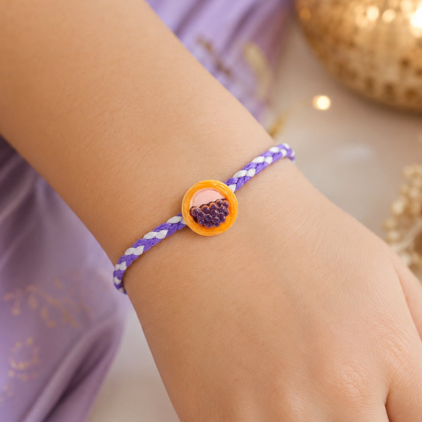 Cute Grapes Basket Charm Braided Thread Kids Rakhi for Brother (1 Pc)