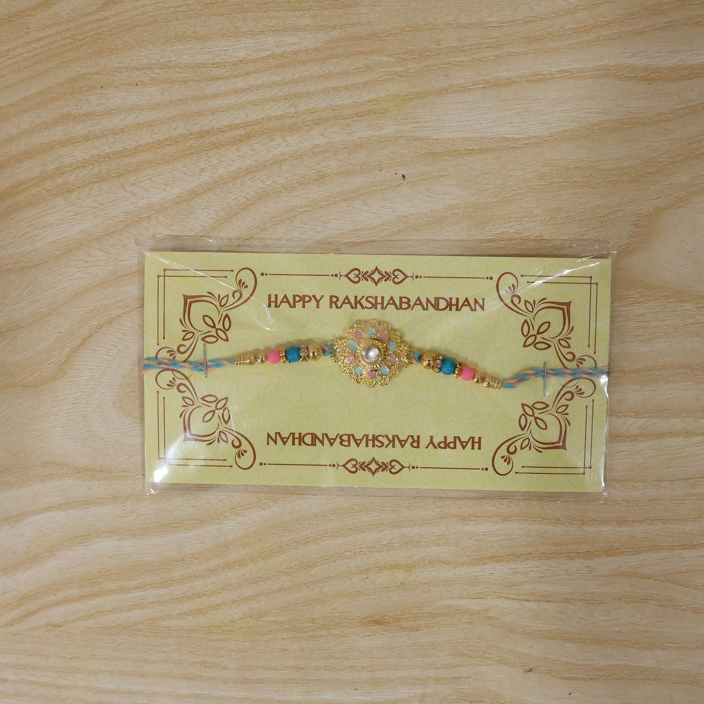 Designer Floral Kundan Charm With Beads Rakhi for Brother (1 Pc)