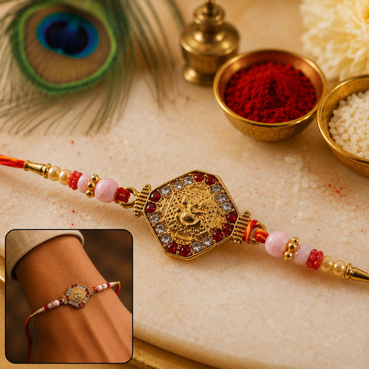 Ganesh Hexagon Stone Charm Rakhi with Pearl Beads top view
