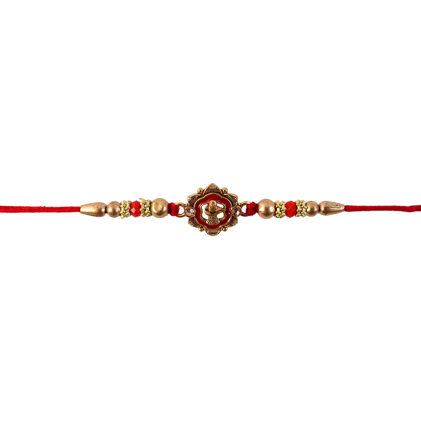 Antique Shivling Floral Rakhi displayed on fabric