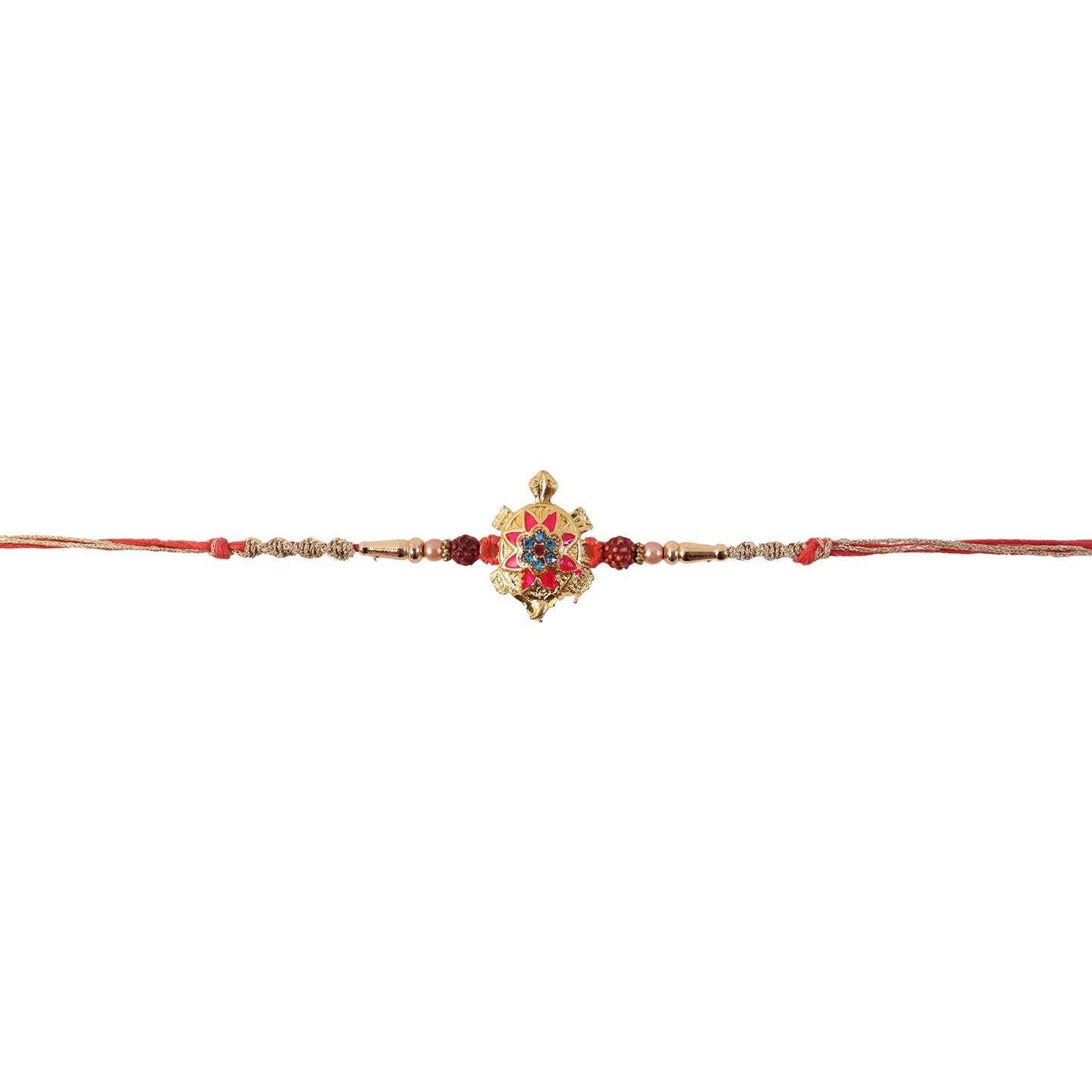 Rakhi tied with intricate tortoise flower charm and beads