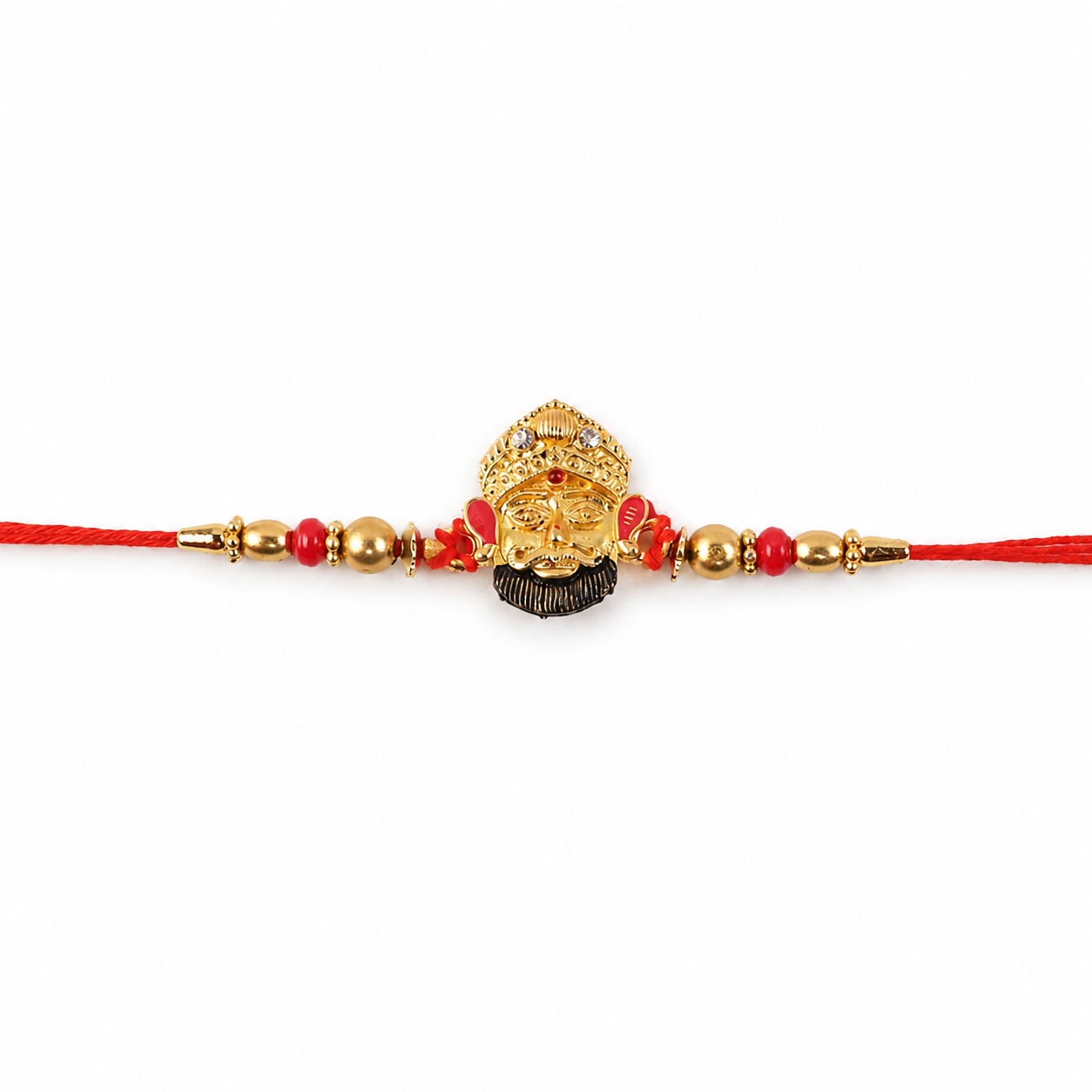 Golden Divine Face Charm Rakhi with tied threads