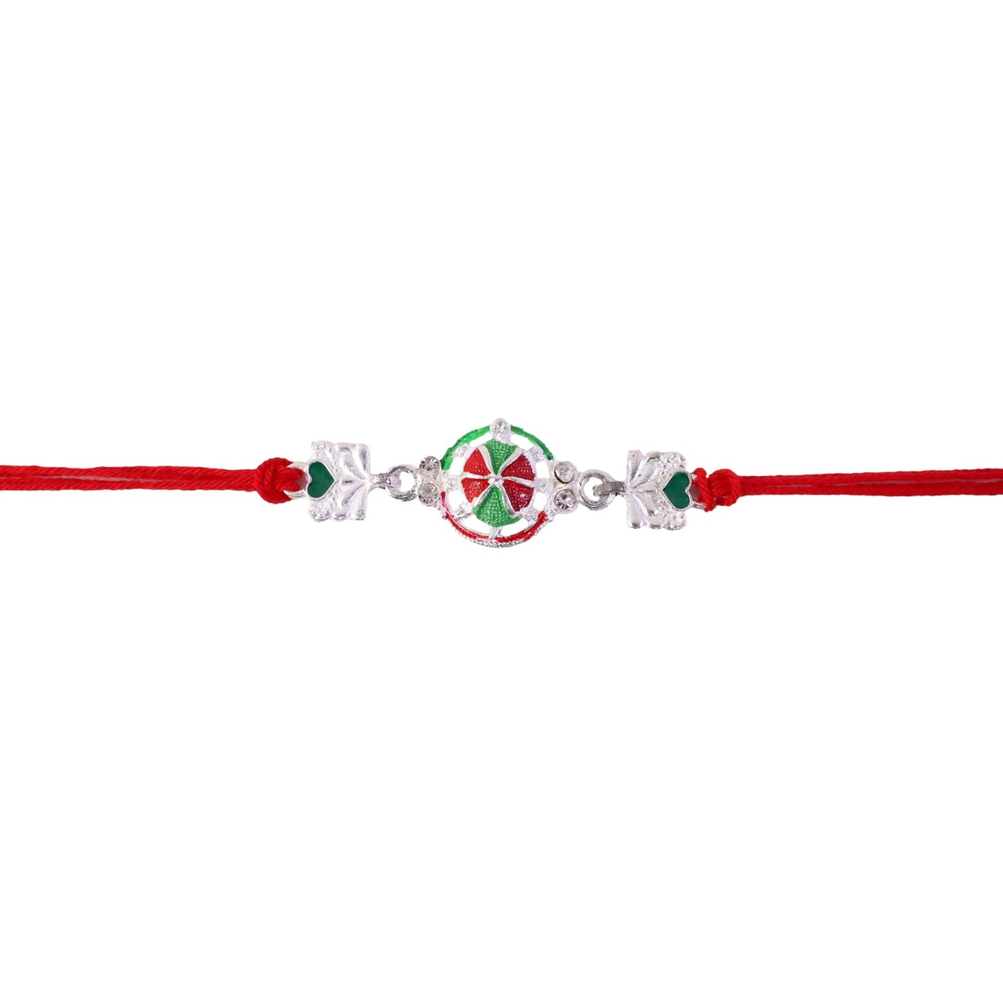 Silver Pinwheel Heart Charm With Dori Rakhi for Brother (1 Pc)