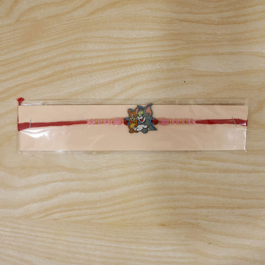 Tom And Jerry cartoon charm rakhi with colorful beads front view