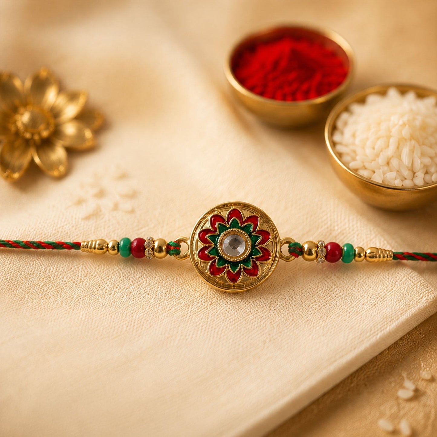 Round Meenakari Rakhi with Kundan Stone