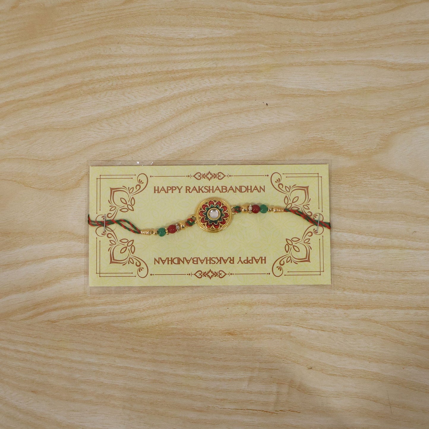 Round Meenakari Rakhi with Kundan Stone