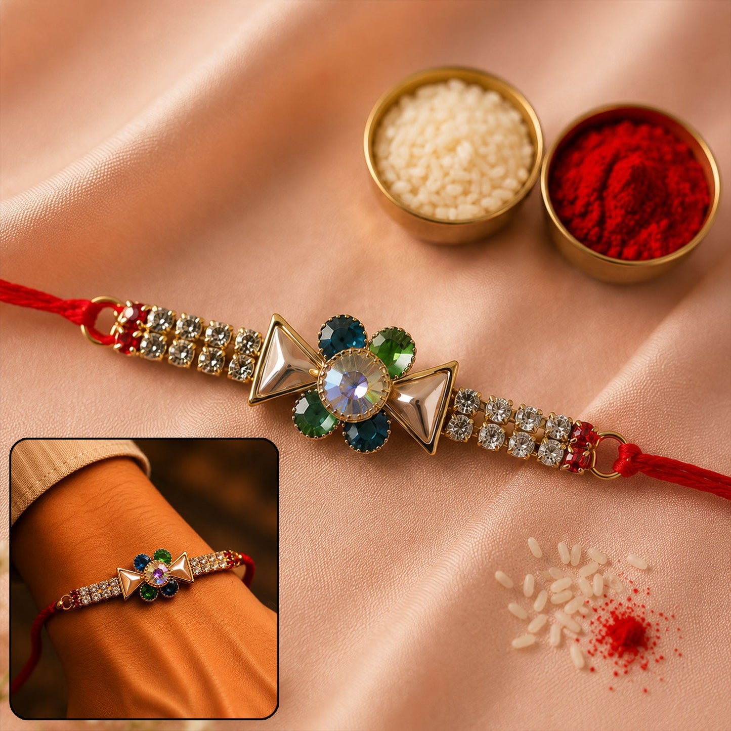 Multicolour American Diamond Stone Rakhi