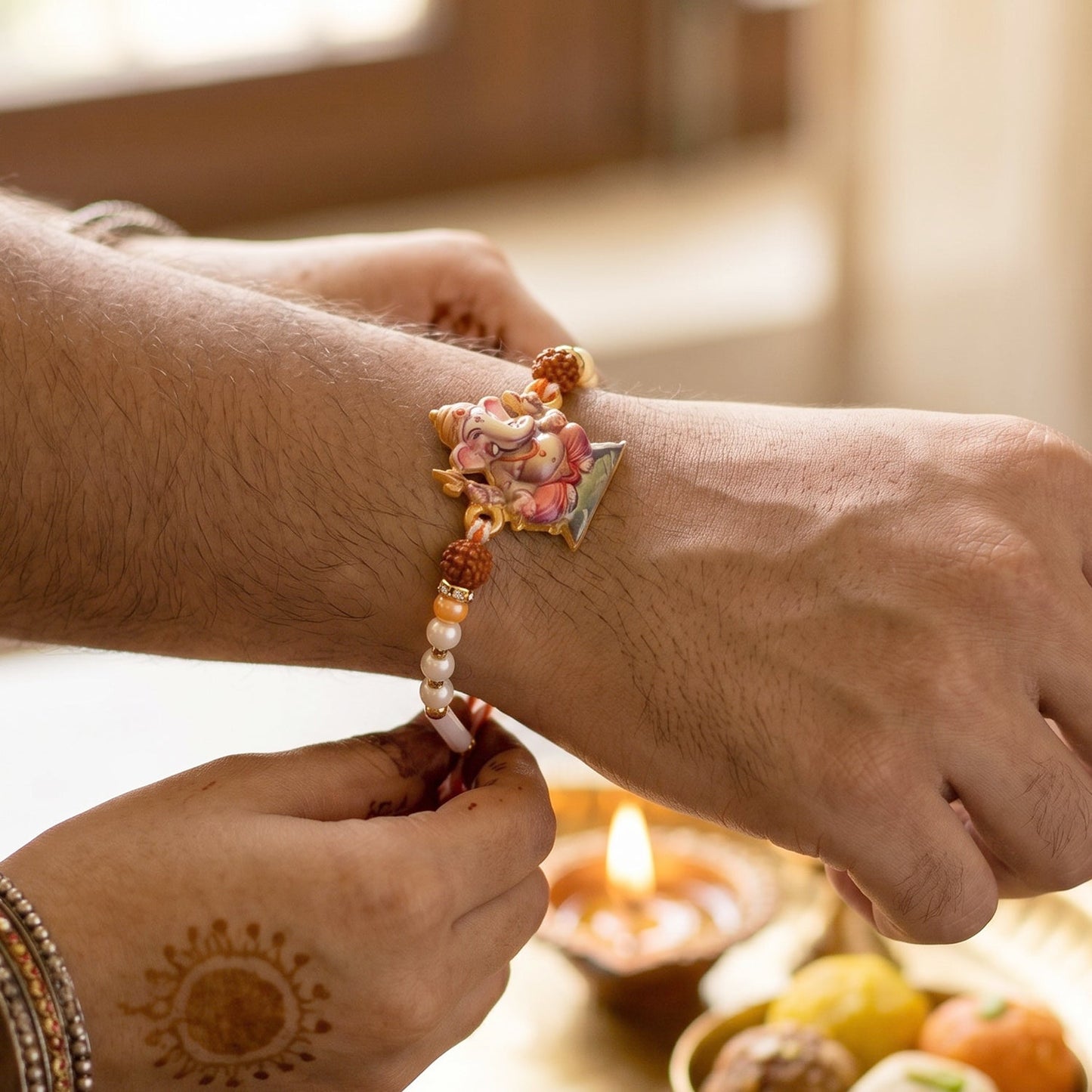 Lord Ganesha Rakhi with Rudraksha Beads