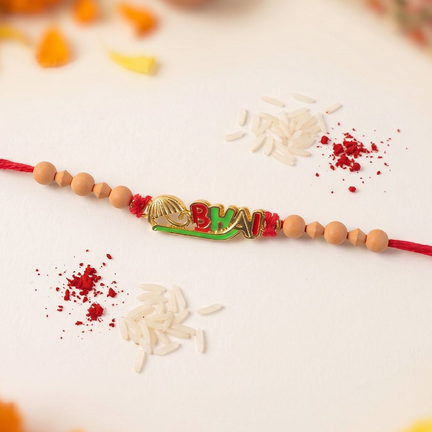 Colourful 'BHAI' Rakhi with Wooden Beads
