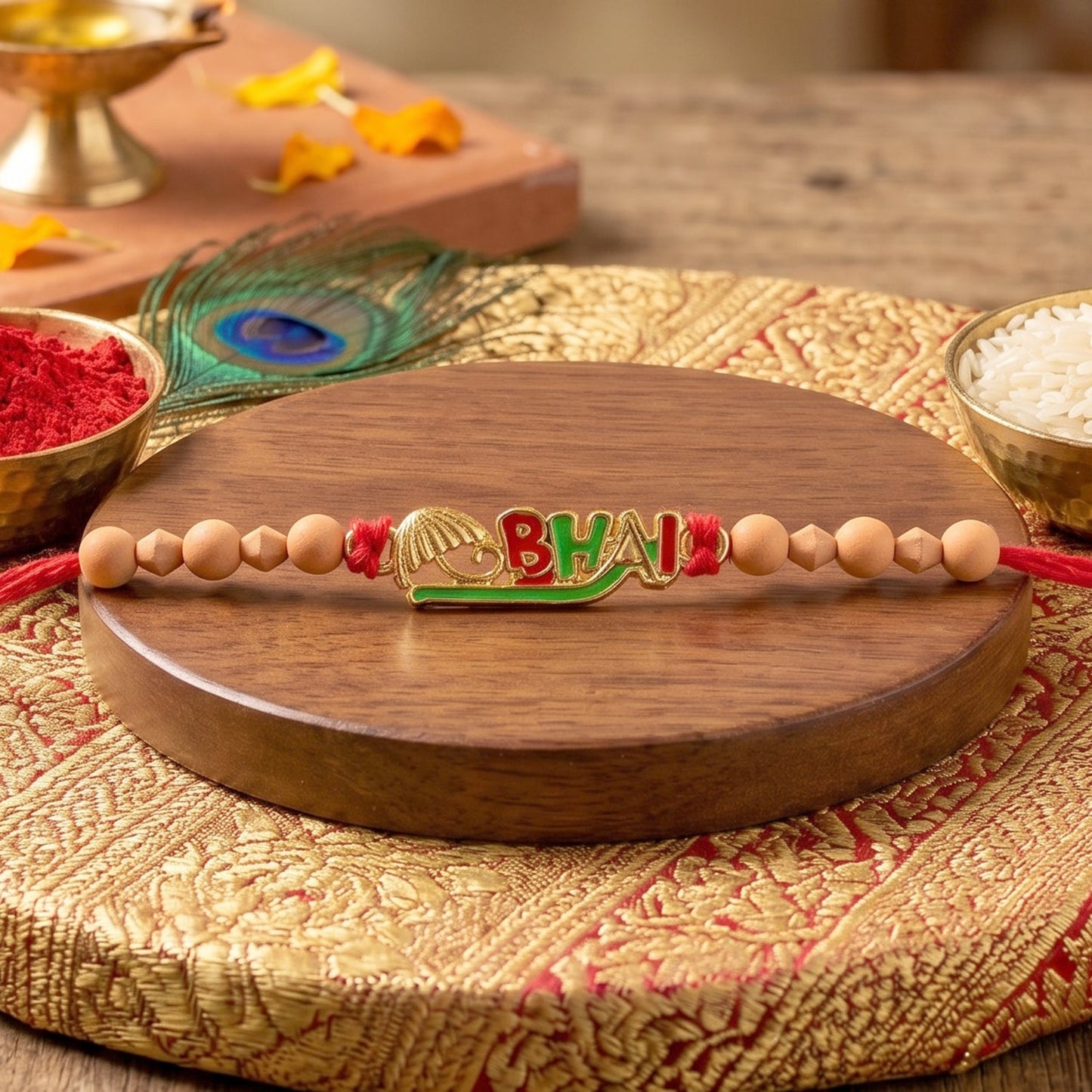 Colourful 'BHAI' Rakhi with Wooden Beads